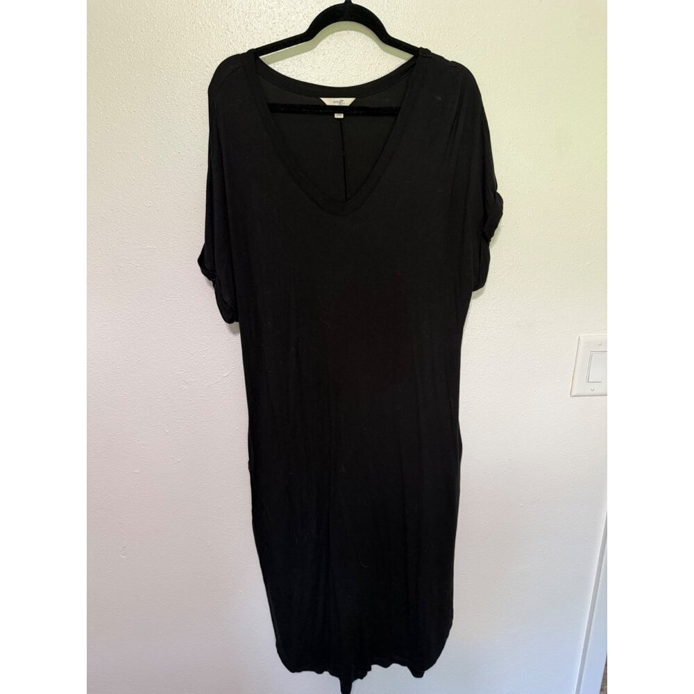 Terra & Sky Dress Black Knit V Neck Pockets Womans Size 0X